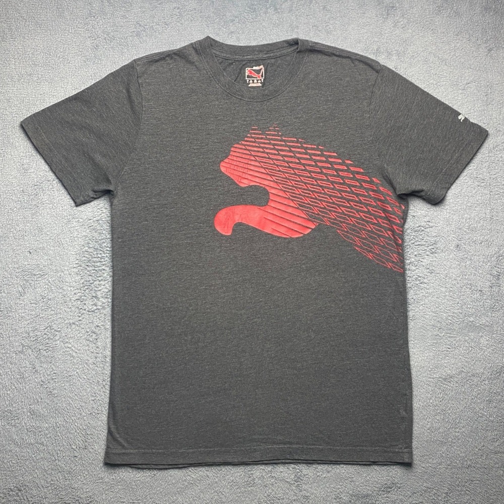 Puma Tshirt Mens Large Sport Lifestyle Graphic Gray Red Leaping Cat Logo Casual